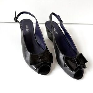 Vaneli Black Leather Dress Sandals with Wedge Heels - Size 8.5 M - with Box